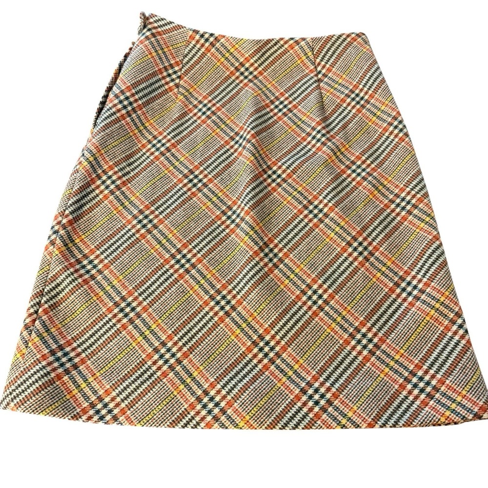 Vintage Porette Wool Skirt Size 12 Lined Plaid A Line Tartan Tweed Brown Gold